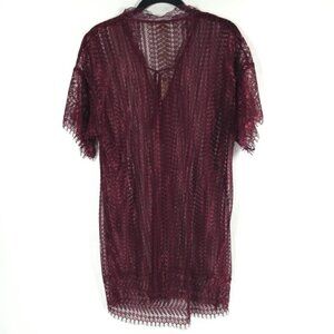 NWT JONATHAN SIMKHAI Tunic Lace Applique SS Tie V‎ Neck Cabernet Top Size SMALL